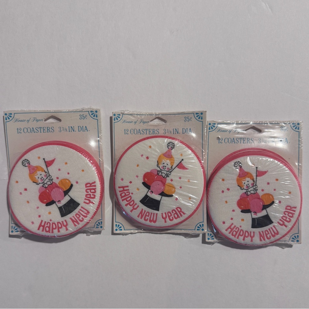 36 Vintage from the 1970’s Happy New Year House of Paper  Coasters new old stock